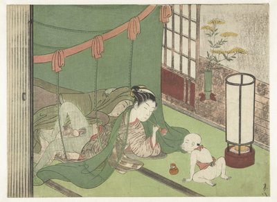 Couple amoureux et enfant - Suzuki Harunobu