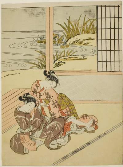 Deux femmes se battant pour un éventail - Suzuki Harunobu