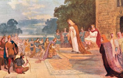 Le roi Edgar avec la reine Elfrida recevant l
