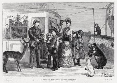 Le roi Édouard VII avec des animaux sauvages capturés à bord du navire de troupe, le Serapis lors de sa visite en Inde - Sydney Prior (after) Hall