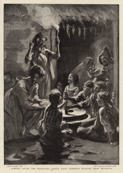 Arménie après les massacres, filles Yoruk broyant du Bulgoor près de Devrishia - Sydney Prior Hall