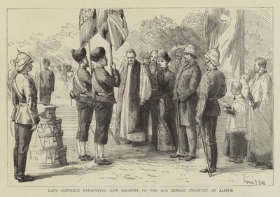 Lady Dufferin présentant de nouvelles couleurs au 18e Infanterie du Bengale à Alipur - Sydney Prior Hall