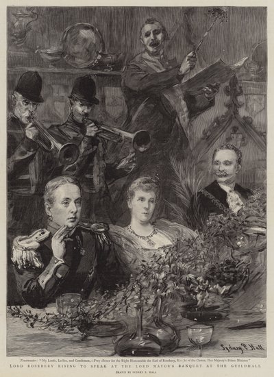 Lord Rosebery se levant pour parler au banquet du Lord Maire à Guildhall - Sydney Prior Hall