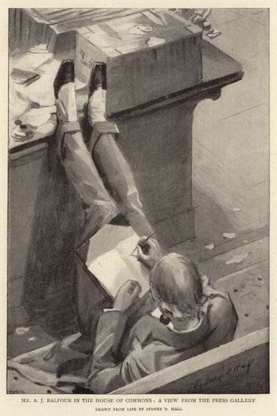 M. A J Balfour à la Chambre des communes, vue depuis la galerie de presse - Sydney Prior Hall