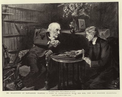 M. Gladstone à Hawarden, jouant une Partie de Backgammon avec son Fils, le Révérend Stephen Gladstone - Sydney Prior Hall