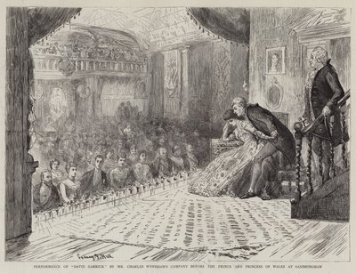 Performance de David Garrick par la compagnie de M. Charles Wyndham devant le prince et la princesse de Galles à Sandringham - Sydney Prior Hall