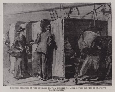 Les abris de pont sur le bateau de Guernesey, un ange bienveillant offre des grappes de raisin aux misérables - Sydney Prior Hall
