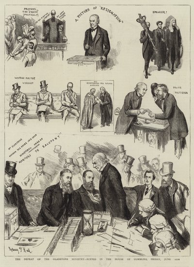 La défaite du ministère Gladstone, scènes à la Chambre des communes, vendredi 12 juin - Sydney Prior Hall