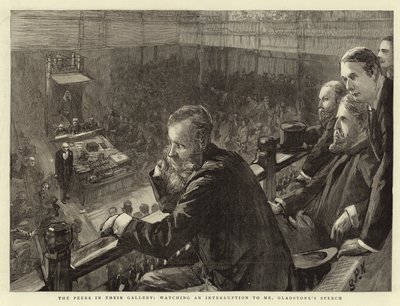Les pairs dans leur galerie, regardant une interruption du discours de M. Gladstone - Sydney Prior Hall