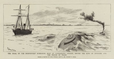 Le procès du sous-marin Nordenfelt à Landskrona, Suède, devant le roi du Danemark et le prince de Galles - Sydney Prior Hall