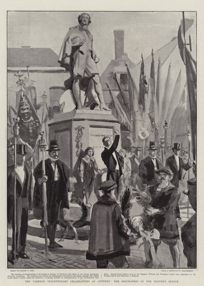 Les célébrations du tricentenaire de Vandyck à Anvers, la décoration de la statue du maître - Sydney Prior Hall