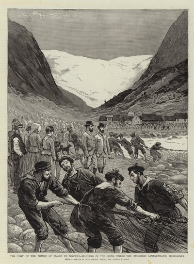 La visite du prince de Galles en Norvège, tirant la Seine sous le Buarbrae, Sandvenvand, Hardanger - Sydney Prior Hall