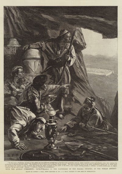 Avec la commission afghane, habitants des grottes dans les forteresses du pays Hazara, dans le district du Pendjab - Sydney Prior Hall
