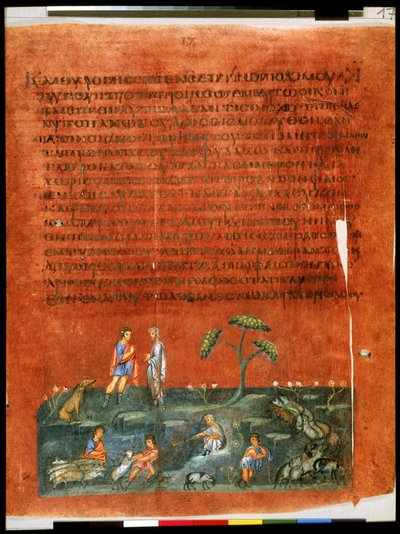 Pleine page : texte et miniature : Jacob et Laban partageant les troupeaux (miniature) - Syrian School