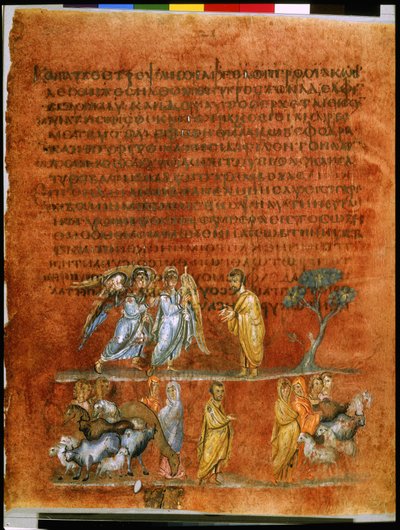 Pleine page : texte et miniature : deux anges messagers rapportant l