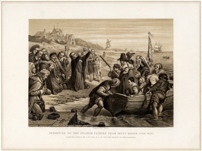 Départ des Pères Pèlerins de Delft Haven, juillet 1620, XIXe siècle - T Bauer