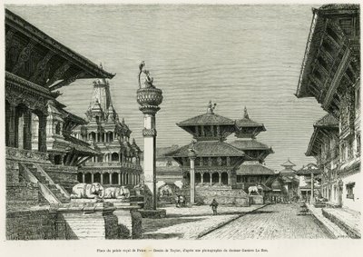 Place du Palais Royal de Patan (actuel Lalitpur). Gravure par Taylor pour illustrer l