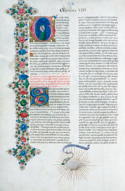 Page de manuscrit enluminé du Décaméron, par Giovanni Boccaccio, italien, vers 1467 - Taddeo Crivelli
