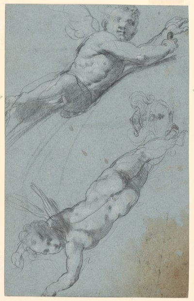 Esquisses de deux putti ailés et une urne - Taddeo Zuccaro