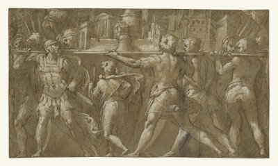 Soldats portant une maquette de ville - Taddeo Zuccaro