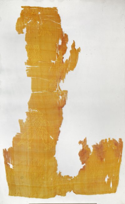 Fragment de matériau avec motifs floraux et canards mandarins - Tang Dynasty Chinese School
