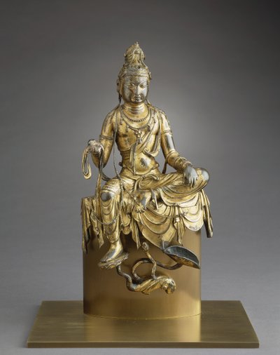 Bodhisattva Avalokitesvara assis, VIIIe siècle (bronze avec dorure) - Tang Dynasty Chinese School