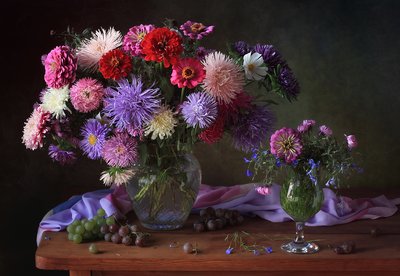 Nature morte aux asters aux couleurs vives - Tatyana Skorokhod