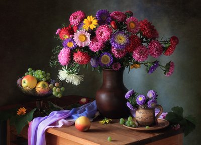 Nature morte aux asters aux couleurs vives - Tatyana Skorokhod
