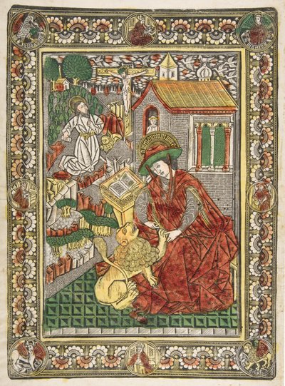 Saint Jérôme en pénitence et en tant que savant enlevant une épine de la patte d