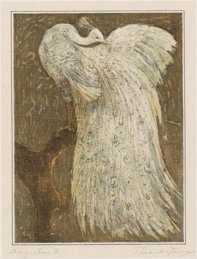Paon blanc sur une branche - Theo van Hoytema (signed by artist)