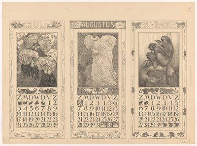 Calendriers pour juillet, août et novembre 1910 - Theo van Hoytema
