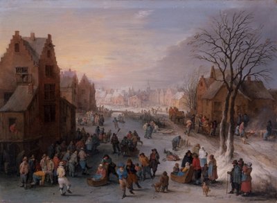 Paysage hivernal avec de nombreuses figures - Theobald Michau