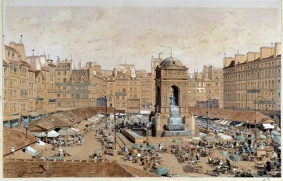 Vue de la Marche et de la fontaine des Innocents à Paris au XIXe siècle. Aquarelle de Théodore Joseph Hubert Hoffbauer (1839-1922) 19e siècle Paris, musée Carnavalet - Theodor Josef Hubert Hoffbauer