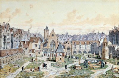Vue du cimetière des Innocents à Paris en 1550 - Theodor Josef Hubert Hoffbauer