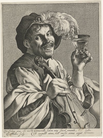 Homme avec violon et roemer - Theodor Matham