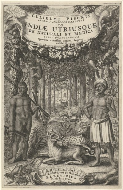 Deux hommes et animaux sauvages devant une forêt - Theodor Matham