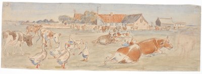 Vaches et oies à Nyværk sur Saltholm (esquisse pour la décoration d
