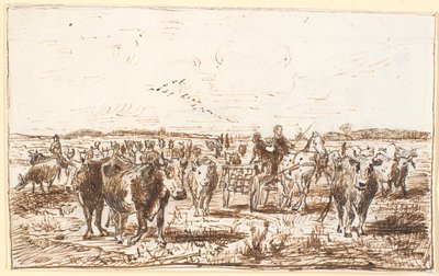 Bétail et chariot de traite dans un champ - Theodor Philipsen
