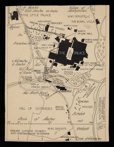 Carte des bâtiments de Knossos entourant le Palais, vers 1903 - Theodore Fyfe
