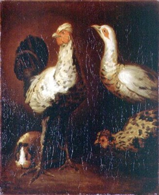 Un coq, deux poules et un cochon d