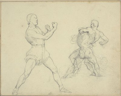 Boxeur face à droite et deux hommes en lutte - Theodore Gericault
