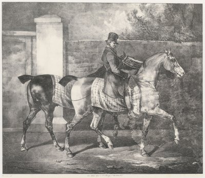 Deux chevaux promenés par un jockey (A Groom Exercising Two Horses) - Theodore Gericault