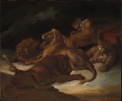 Des lions dans un paysage montagneux - Theodore Gericault
