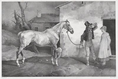 Un vieux cheval devant la porte d