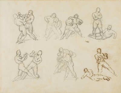 Sept croquis de paires de boxeurs - Theodore Gericault