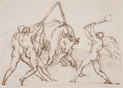 Trois hommes qui narguent un taureau - Theodore Gericault