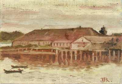 Poste de traite et bâtiments du quai, Sitka, soir, vers 1880-1914 - Theodore J. Richardson