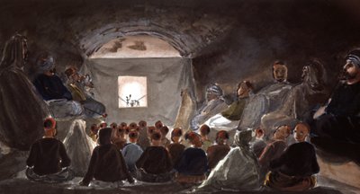 Spectacle de marionnettes dans une école en Algérie, vers 1830 - Theodore Leblanc