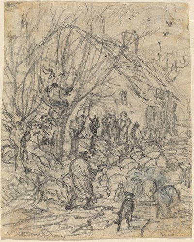 Un Troupeau de Moutons devant une Ferme - Theodore Rousseau