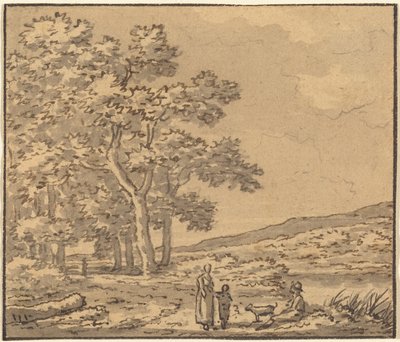 Paysage avec trois figures et un chien - Theodore Rousseau
